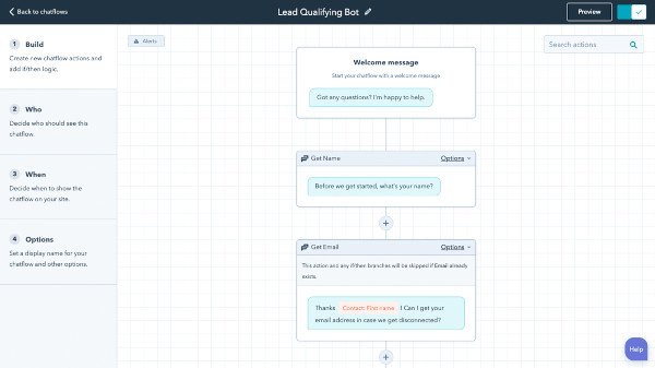 Chatbot Builder con integración de inteligencia artificial - HubSpot