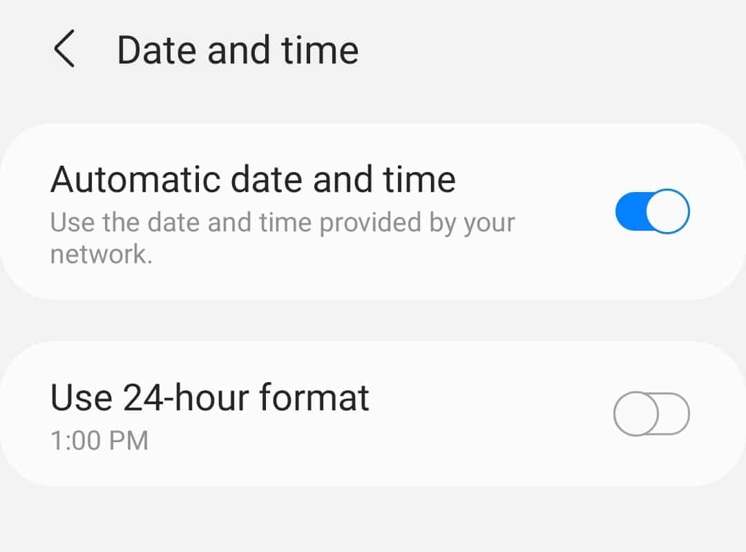 Actualiza la configuración de fecha y hora en Android.
