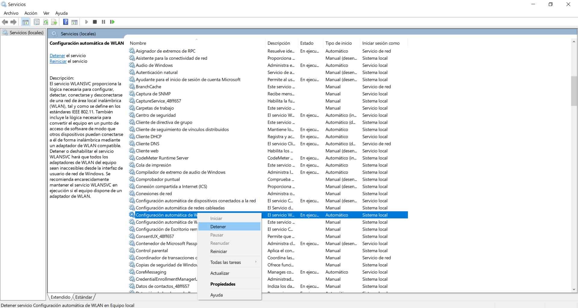 Reinicie el servicio de configuración automática.