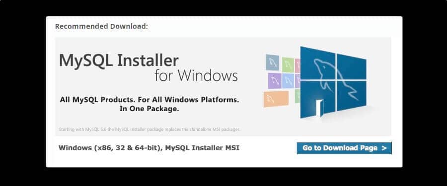 Instalador de MySQL para Windows.