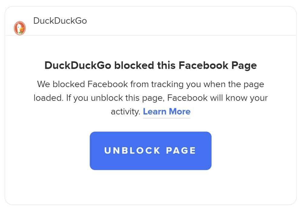 Advertencia de DuckDuckGo: 