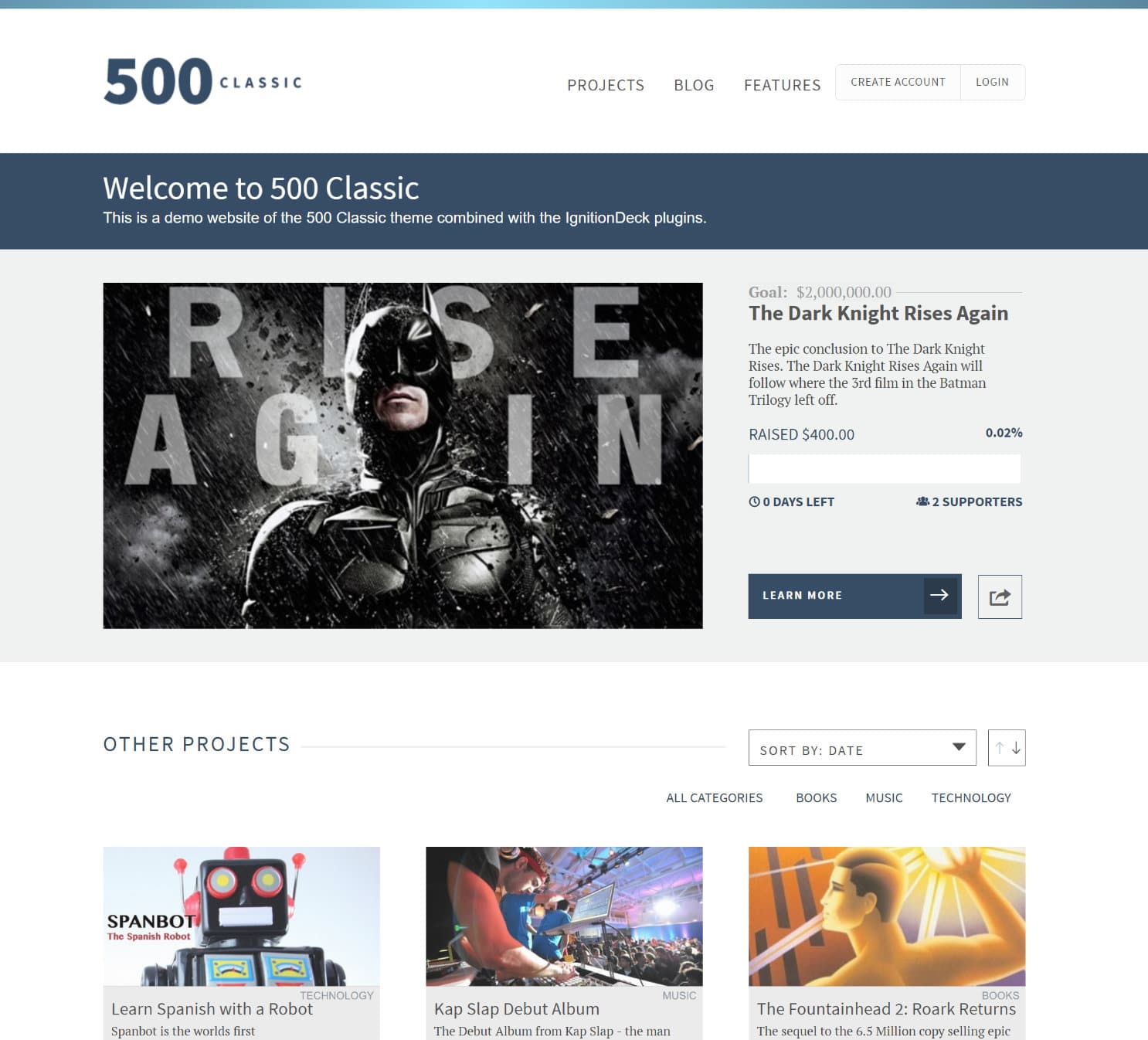 500 temas clásicos de crowdfunding de WordPress