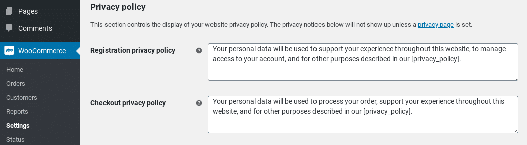 Política de privacidad de Woocommerce