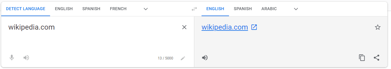 Ingrese Google Translate, el dominio a la izquierda (wikipedia.com) y el enlace a la derecha