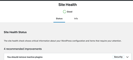 La puntuación del estado del sitio se mostrará como un estado en WordPress 5.3