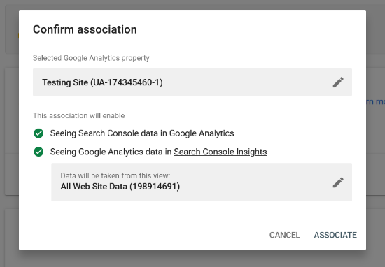 Confirme el enlace entre Analytics y Search Console