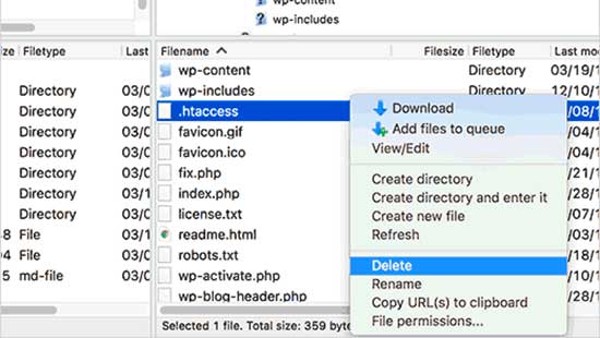 Eliminar el archivo .htaccess en WordPress
