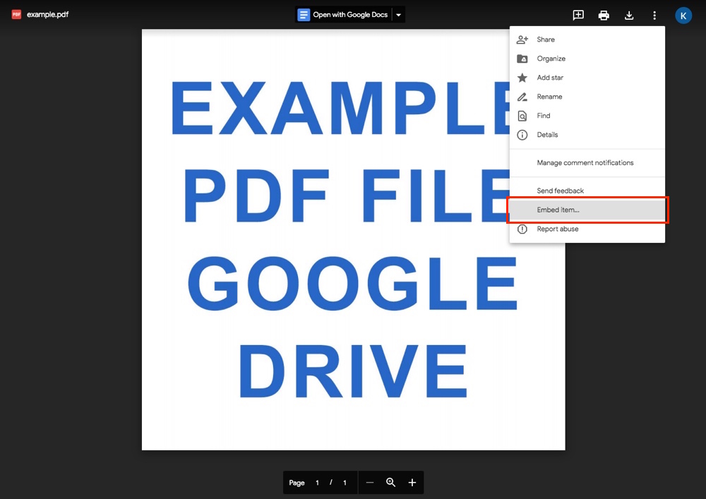 Google Drive: opciones de incrustación