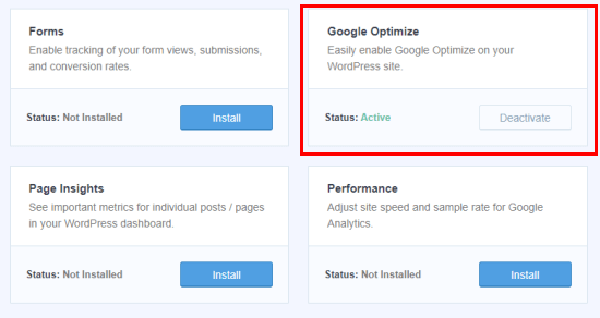 Instale el complemento MonsterInsights de Google Optimize