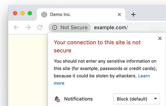 Sitio web HTTP inseguro