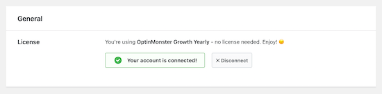 La cuenta de OptinMonster está vinculada