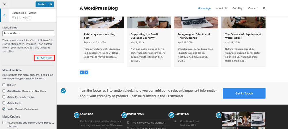 Crear menús de WordPress - Personalizador en vivo