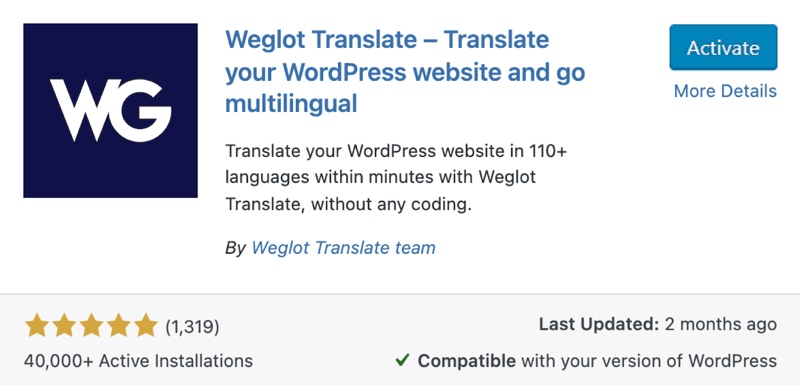 Agregar traducción para Weglot