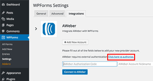 Integración de AWeber y configuración de WPForms