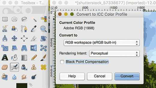 Convertir perfil de color a GIMP