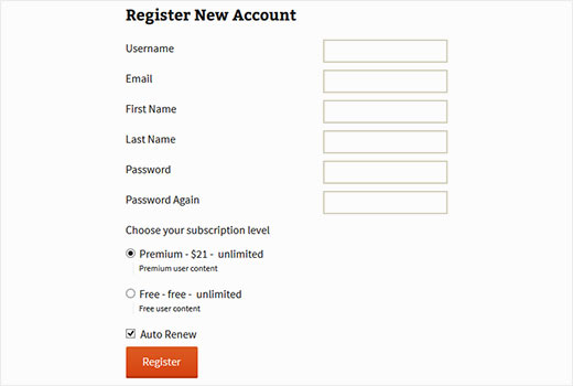 Restringir registro de registro de nivel de suscripción de Content Pro