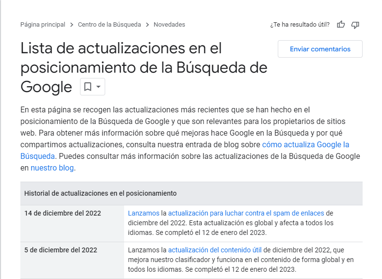 Actualizaciones SEO diciembre 2022